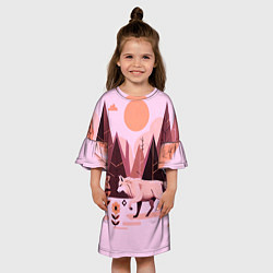 Платье клеш для девочки Волк и магический цветок, цвет: 3D-принт — фото 2