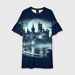 Платье клеш для девочки Готический замок у пруда, цвет: 3D-принт