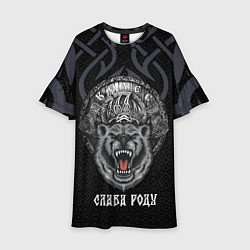 Платье клеш для девочки Медведь воин в щите, цвет: 3D-принт