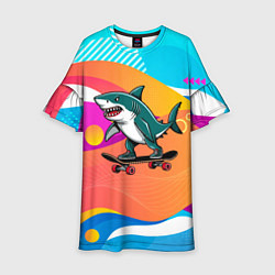 Платье клеш для девочки Акула на скейте, цвет: 3D-принт