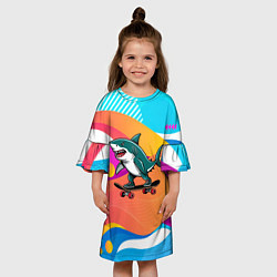 Платье клеш для девочки Акула на скейте, цвет: 3D-принт — фото 2