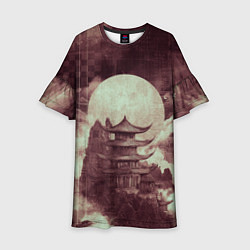 Платье клеш для девочки Японская башня в горах, цвет: 3D-принт