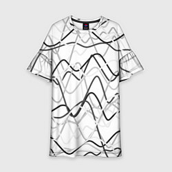 Платье клеш для девочки Белый с серыми волнистыми полосами, цвет: 3D-принт