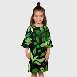 Платье клеш для девочки Чёрный с зелёными крупными цветами, цвет: 3D-принт — фото 2