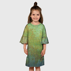 Платье клеш для девочки Абстракция - green oil stain, цвет: 3D-принт — фото 2