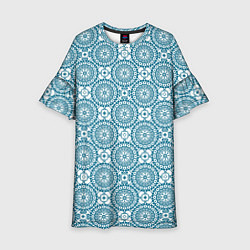 Детское платье Бело - голубой ажурный кружевной узор ретро