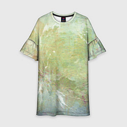 Платье клеш для девочки Абстракция - white waves on green background, цвет: 3D-принт