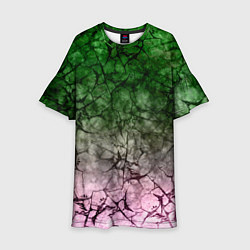 Платье клеш для девочки Абстракция - green pink gradient in black web, цвет: 3D-принт