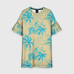 Платье клеш для девочки Palm light blue beige, цвет: 3D-принт
