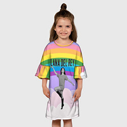 Платье клеш для девочки Lana Del Rey на фоне радуги, цвет: 3D-принт — фото 2
