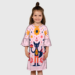 Платье клеш для девочки Лиса с пирогом стилизованная, цвет: 3D-принт — фото 2