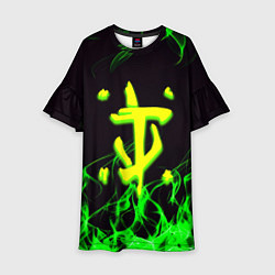 Платье клеш для девочки Doom кислотное лого, цвет: 3D-принт