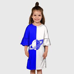 Платье клеш для девочки Сатурн сине-белый, цвет: 3D-принт — фото 2