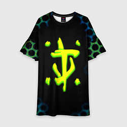 Платье клеш для девочки Doom соты кислотное лого, цвет: 3D-принт