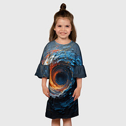 Платье клеш для девочки Краска синяя и оранжевая в форме вихря, цвет: 3D-принт — фото 2