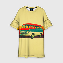 Платье клеш для девочки Ретро автобус РАФ-977 поп-арт, цвет: 3D-принт