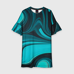 Платье клеш для девочки Мраморный малахитовый узор из изумрудных разводов, цвет: 3D-принт