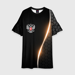 Платье клеш для девочки Герб России и неоновая линия, цвет: 3D-принт