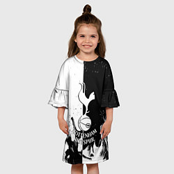 Платье клеш для девочки Тоттенхэм черно белый огонь, цвет: 3D-принт — фото 2
