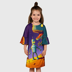 Платье клеш для девочки Бендер на сказочной планете динозавров, цвет: 3D-принт — фото 2