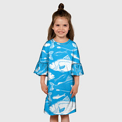 Платье клеш для девочки Рыбы в голубой воде, цвет: 3D-принт — фото 2