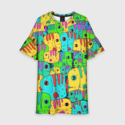 Платье клеш для девочки Яркие тропические рыбки паттер, цвет: 3D-принт