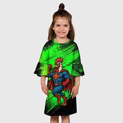 Платье клеш для девочки Петух - супергерой, цвет: 3D-принт — фото 2
