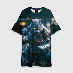 Платье клеш для девочки Волк боец, цвет: 3D-принт