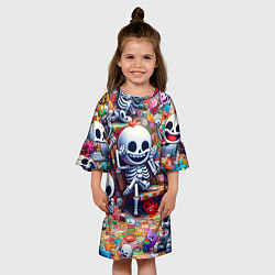 Платье клеш для девочки Смеющиеся прикольные скелетики - нейроарт, цвет: 3D-принт — фото 2