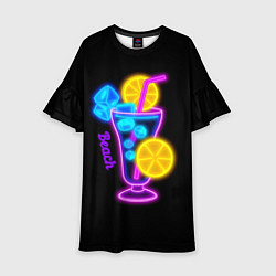 Платье клеш для девочки Night beach, цвет: 3D-принт