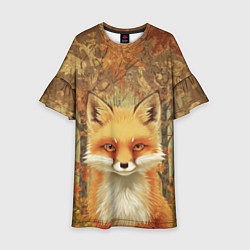 Платье клеш для девочки Лисенок в осеннем лесу, цвет: 3D-принт