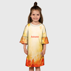 Платье клеш для девочки Осень жёлто-красный с листьями, цвет: 3D-принт — фото 2