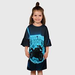 Платье клеш для девочки Feel the ride неоновый мото, цвет: 3D-принт — фото 2