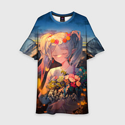 Платье клеш для девочки Фрирен с цветами, цвет: 3D-принт