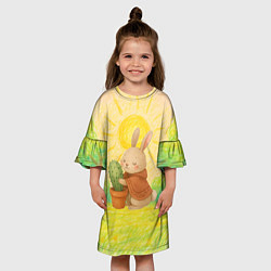 Платье клеш для девочки Заяц обнимает кактус, цвет: 3D-принт — фото 2