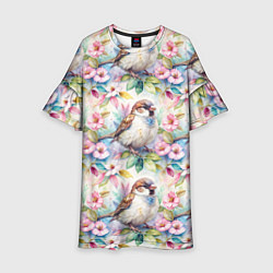 Детское платье Воробей в ярких цветах паттерн