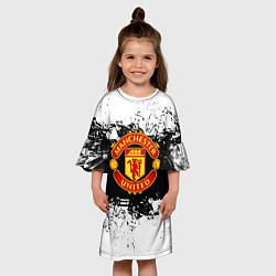 Платье клеш для девочки Манчестер Юнайтед черно белые краски лого, цвет: 3D-принт — фото 2