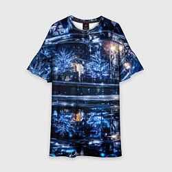 Платье клеш для девочки Новогодняя ночная Москва, цвет: 3D-принт