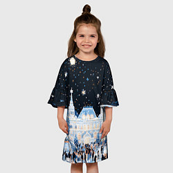 Платье клеш для девочки Салют в новогодней Москве, цвет: 3D-принт — фото 2