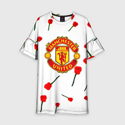 Платье клеш для девочки Манчестер Юнайтед розы паттерн, цвет: 3D-принт