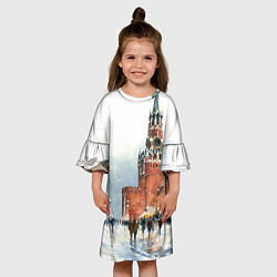Платье клеш для девочки Новогодний Кремль, цвет: 3D-принт — фото 2