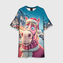 Детское платье Лошадь на фоне новогодней улицы