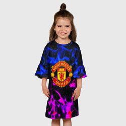 Платье клеш для девочки Манчестер Юнайтед огонь неон, цвет: 3D-принт — фото 2