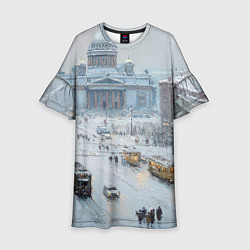 Платье клеш для девочки Новогодняя улица Питера, цвет: 3D-принт