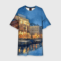 Платье клеш для девочки Новогодняя ночь Санкт-Петербурга, цвет: 3D-принт