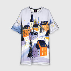 Детское платье Новогодние домики на горе