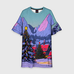 Детское платье Новогодние елки в горном городке