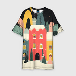 Детское платье Разноцветные новогодние дома