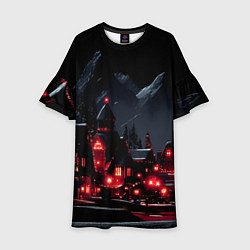 Платье клеш для девочки Новогодняя ночь и красные гирлянды, цвет: 3D-принт