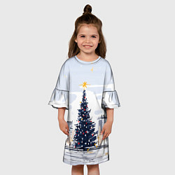 Платье клеш для девочки Новый год минимализм, цвет: 3D-принт — фото 2